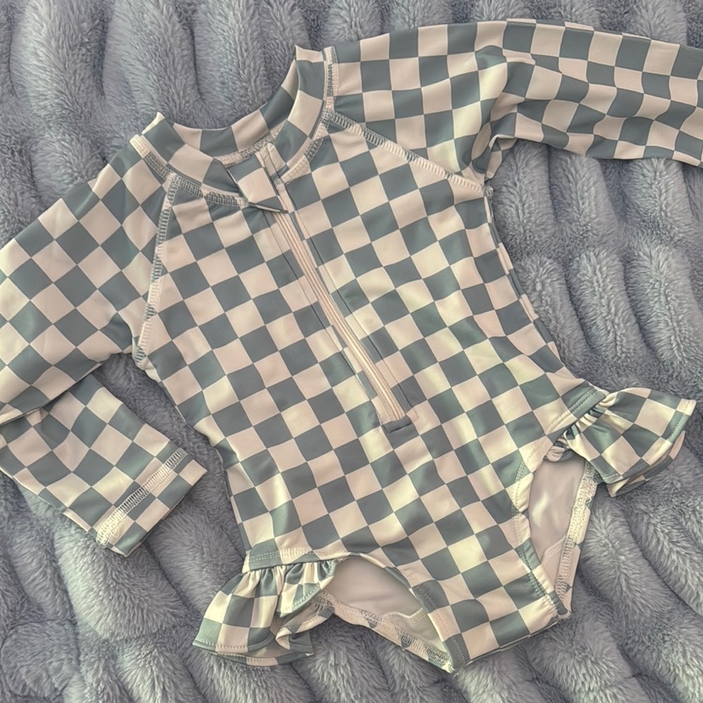 Kids Checkered Bodysuit in Blue and White